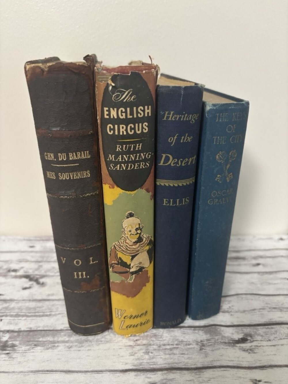 Lot of 4 Misc Books Red/Blue‎ Leather Decor Staging Display Antique Old Vintage